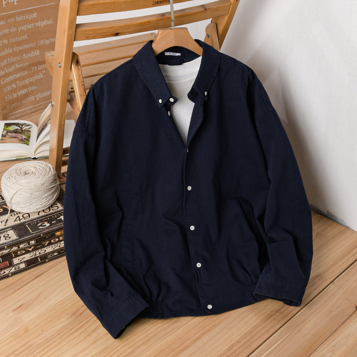 Men's Lightweight Cotton Utility Jacket with Button Placket and Elastic Hem Mune Fashion