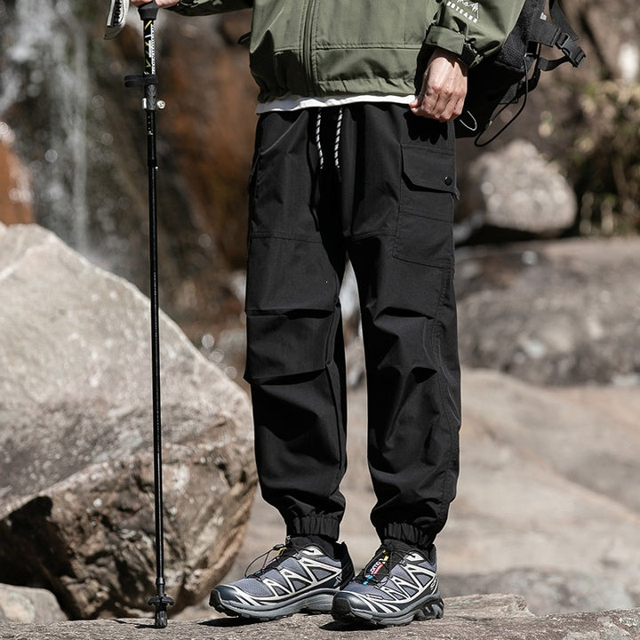 Men's Wide Relaxed Cargo Leisure Pants with Drawstring Waist & Multifunctional Pockets Mune Fashion