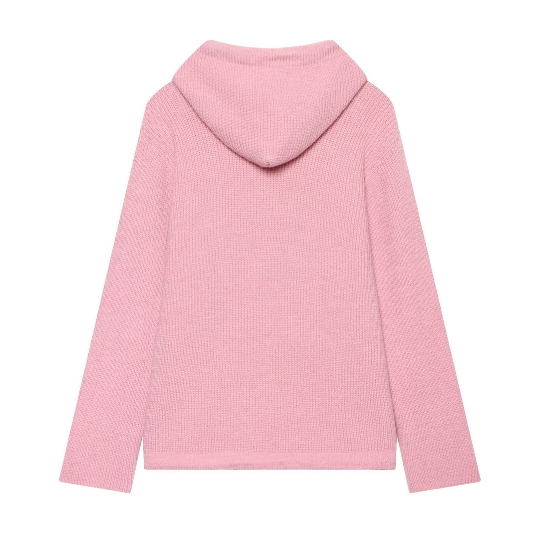Women's knitted zip-up hoodie with full zip, ribbed texture and drawstring Mune Fashion