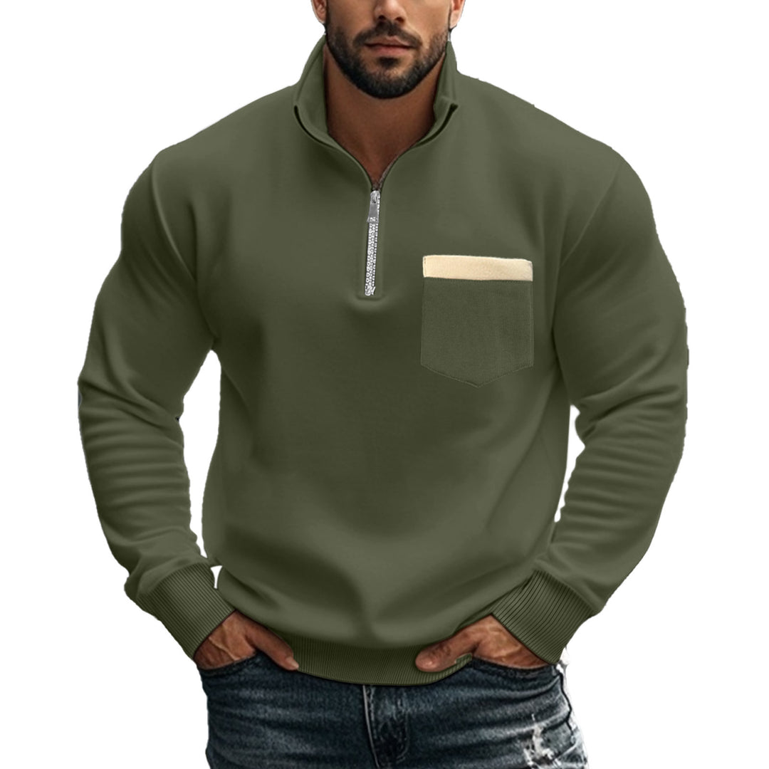 Men's brushed sweat half-zip with contrasting inner collar and elastic hem Mune Fashion