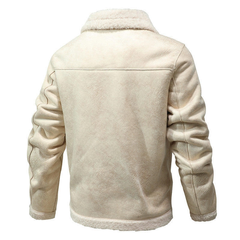 Men's sheepskin-inspired teddy fleece jacket with button placket and zippered pockets Mune Fashion