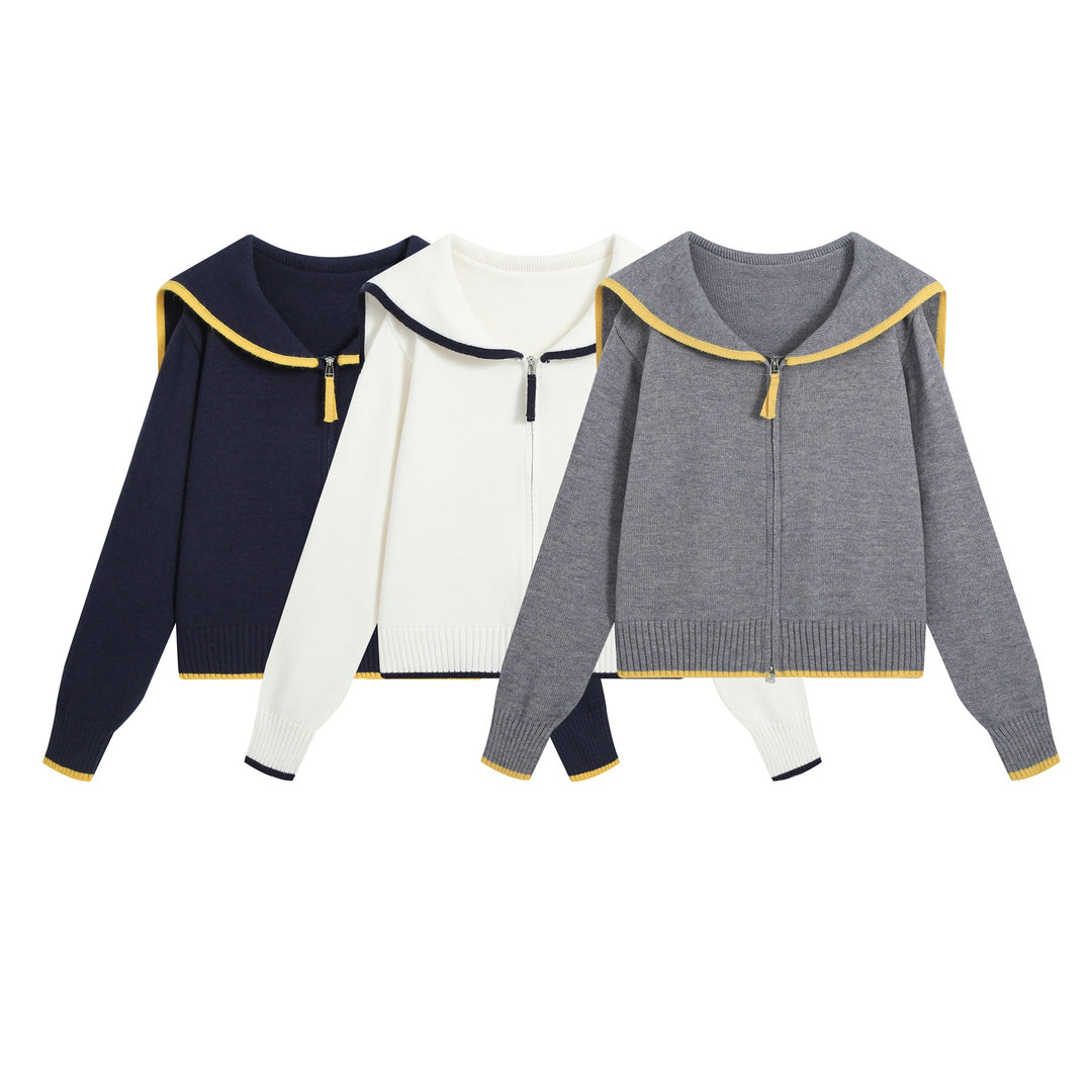 Women's knit cardigan with sailor collar and contrast edges Mune Fashion