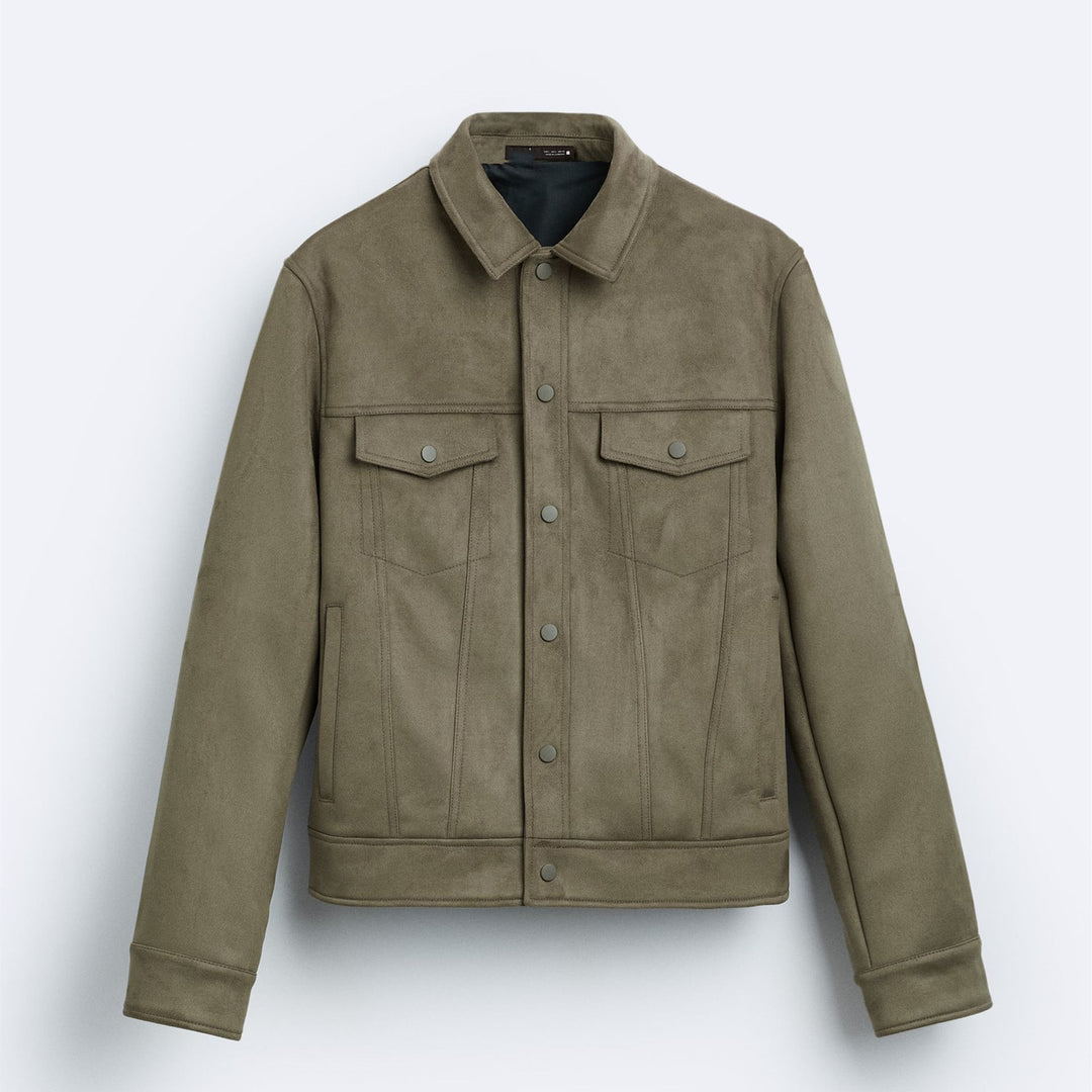 Men's Short Trucker Jacket in Suede Look Mune Fashion