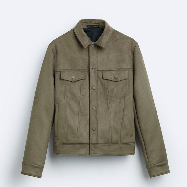 Men's Short Trucker Jacket in Suede Look Mune Fashion