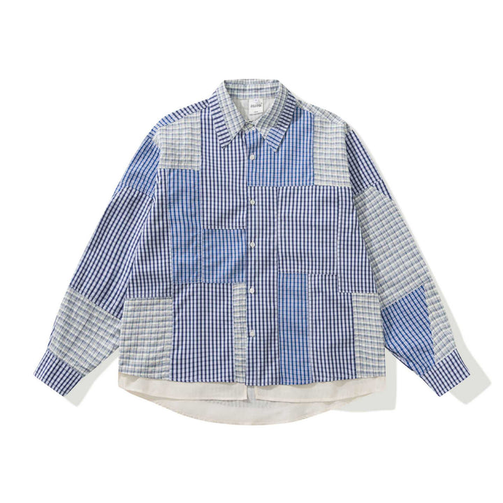 Unisex Patchwork-checked Overshirt with extended hem Mune Fashion