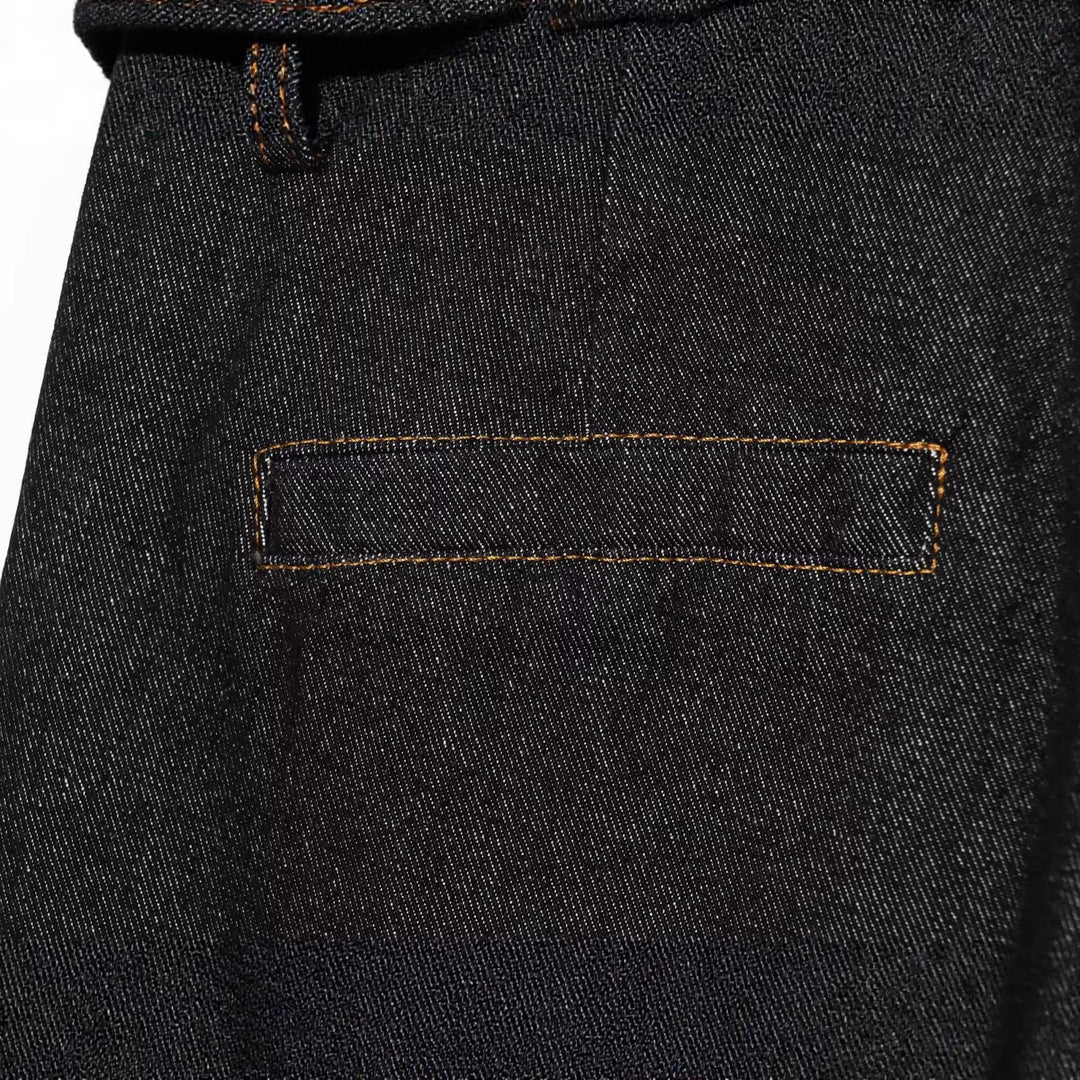 Women's Wide Cropped Jeans Pants with High Waist, Patch Flap Pockets and Wide Hem Mune Fashion