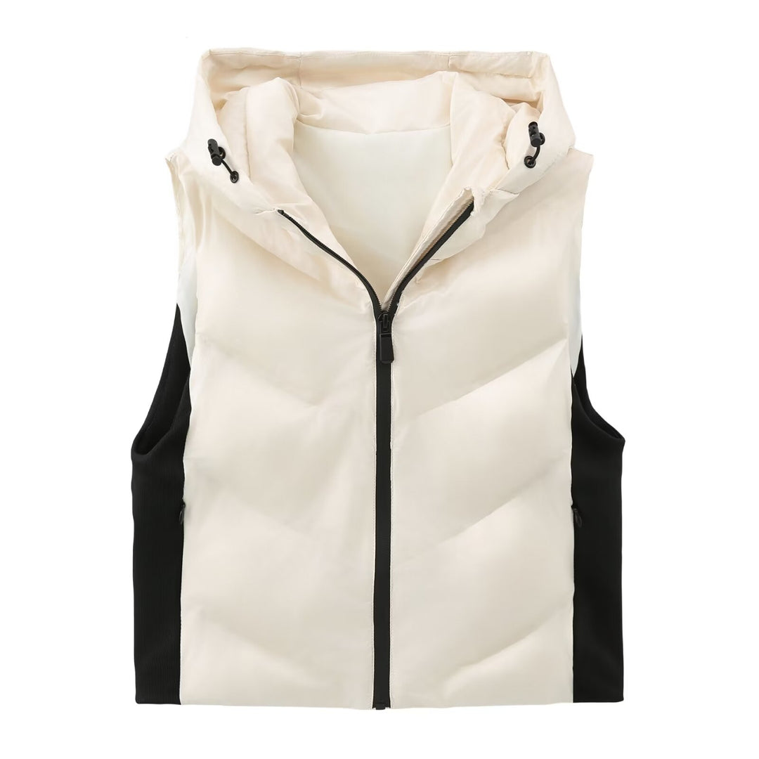 Women's sleeveless quilted hooded vest with contrast sides and zipper Mune Fashion