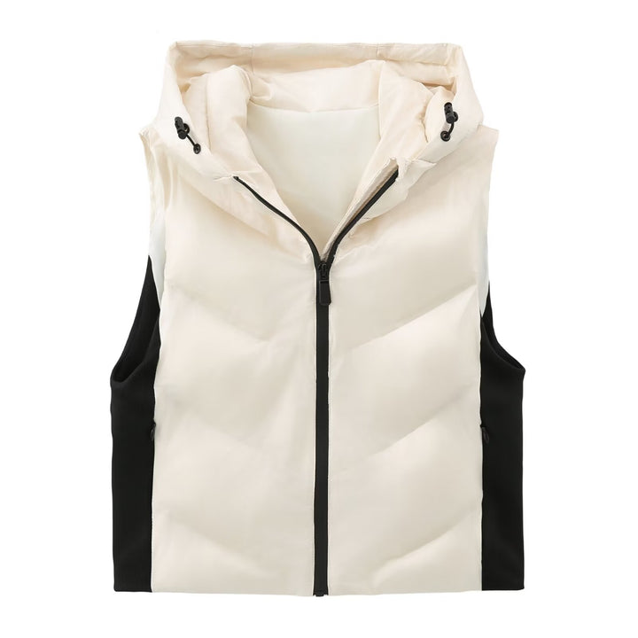 Women's sleeveless quilted hooded vest with contrast sides and zipper Mune Fashion