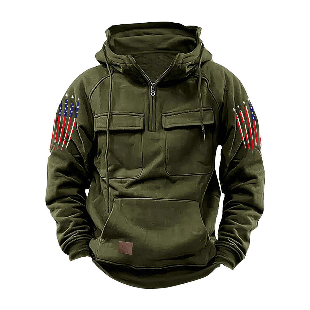Men's hooded sweatshirt with half zip, cargo chest pockets and kangaroo pocket Mune Fashion