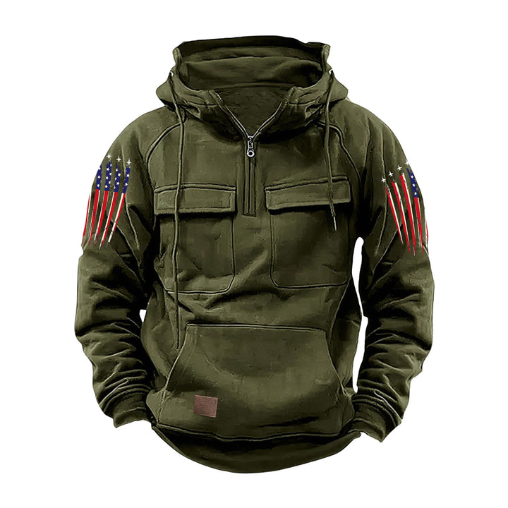 Men's hooded sweatshirt with half zip, cargo chest pockets and kangaroo pocket Mune Fashion