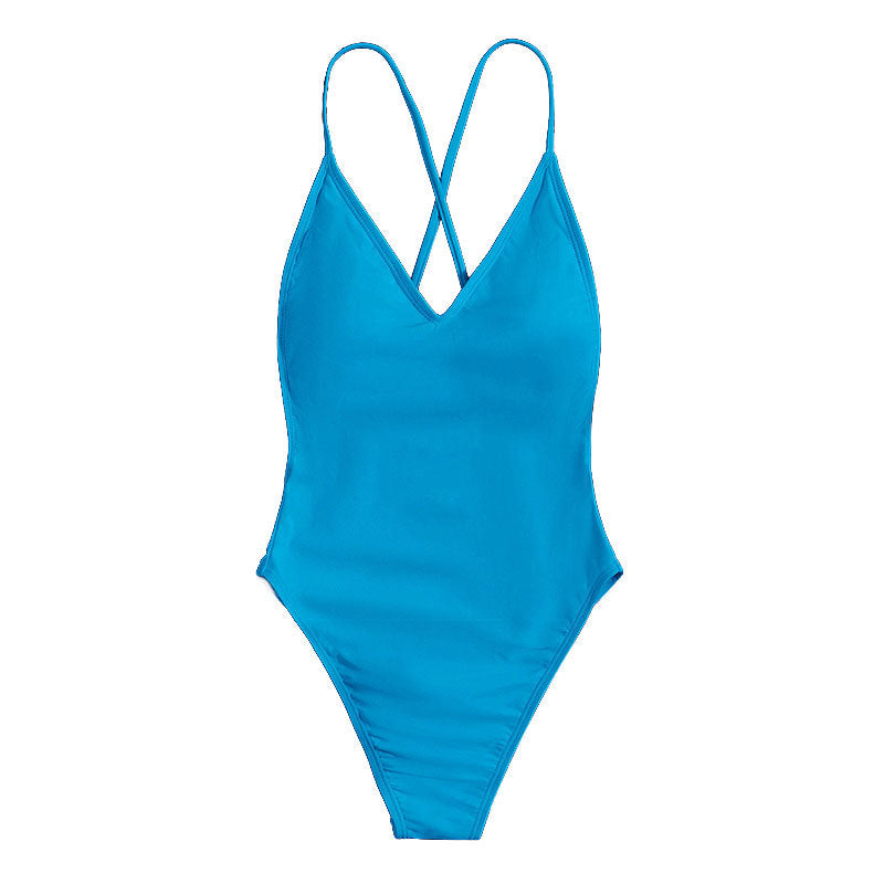 Women's One-Piece Swimsuit with Deep V-Neck and Crisscross Straps Mune Fashion