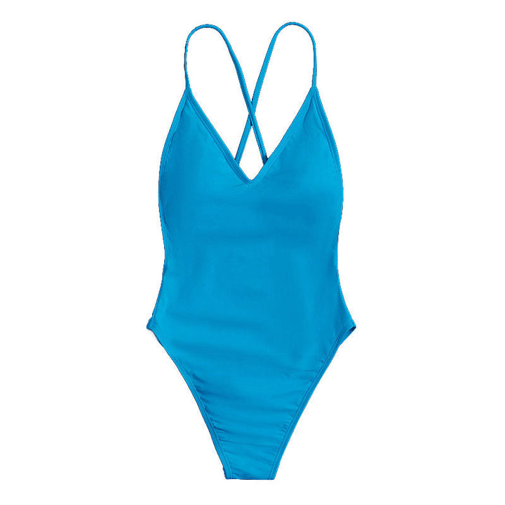 Women's One-Piece Swimsuit with Deep V-Neck and Crisscross Straps Mune Fashion