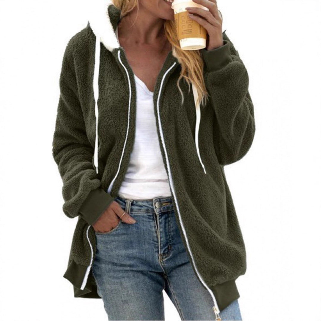 Women's Cozy Teddy Fleece Hoodie Jacket with Zipper and Oversized Cut Drune