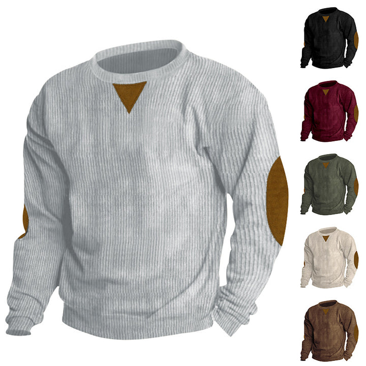 Men's thick ribbed crew neck knit sweater with elbow patches and triangle detail Mune Fashion