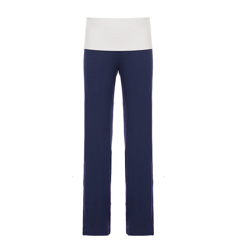 Women’s soft yoga lounge pants with foldable waistband and wide leg Mune Fashion