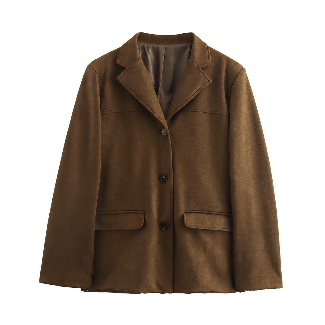 Ladies elegant velvet look blazer jacket with lapel collar and patch pockets Mune Fashion