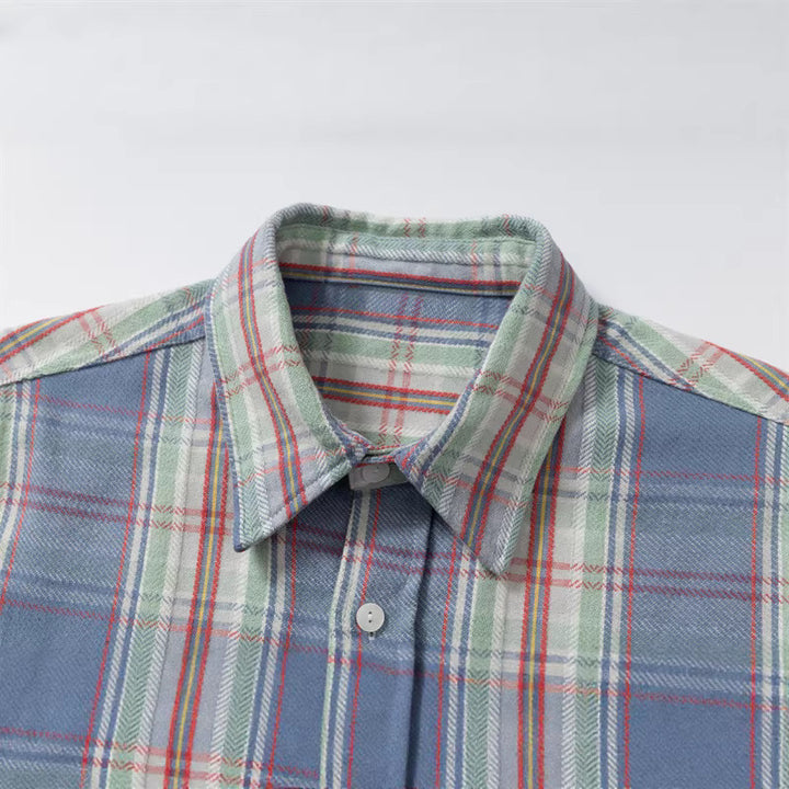 Unisex Oversized Shirt Jacket in Vintage Check with Flap Pockets and Sleeve Patch Mune Fashion