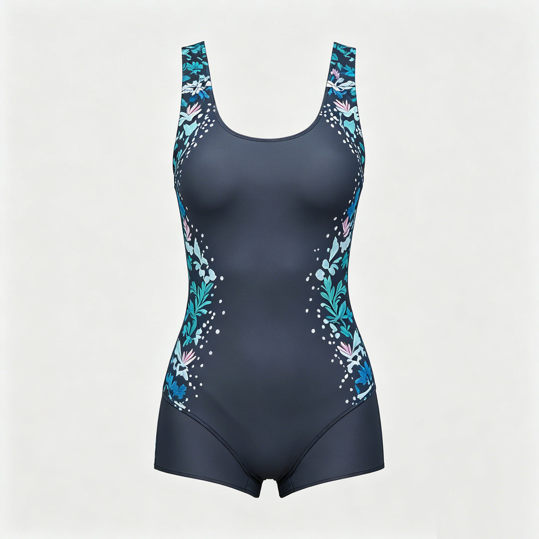 Women's Sporty One-Piece Swimsuit with Floral Design Mune Fashion