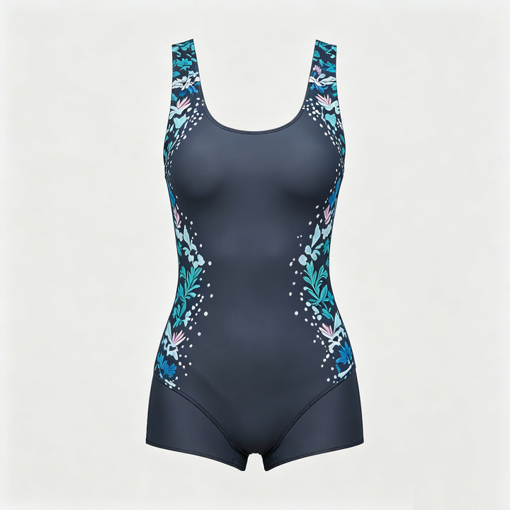 Women's Sporty One-Piece Swimsuit with Floral Design Mune Fashion