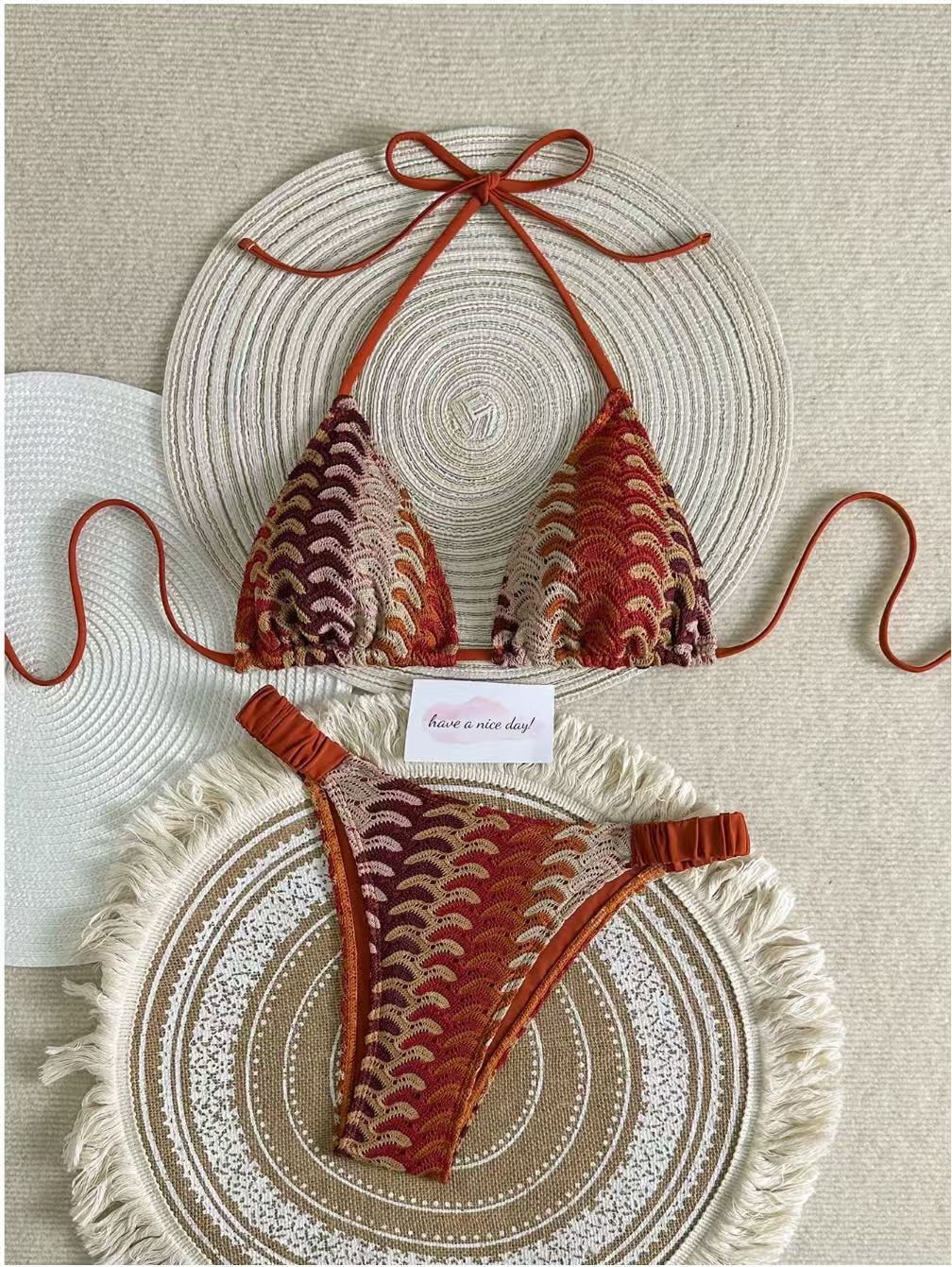Women Triangle Bikini with Colorful Crochet Pattern Mune Fashion