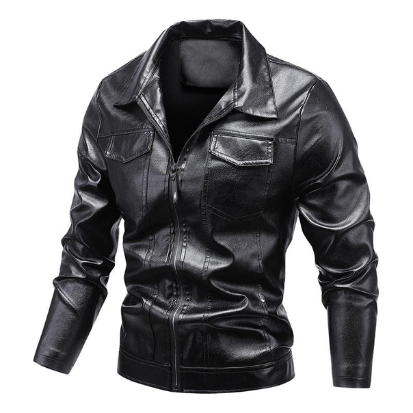Men's Slim-Fit Faux Leather Blouson in Retro Aviator Look with Shirt Collar Mune Fashion