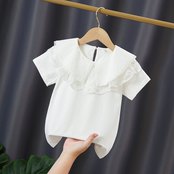 Girls blouse with elegant lace collar and playful ruffles Mune Fashion