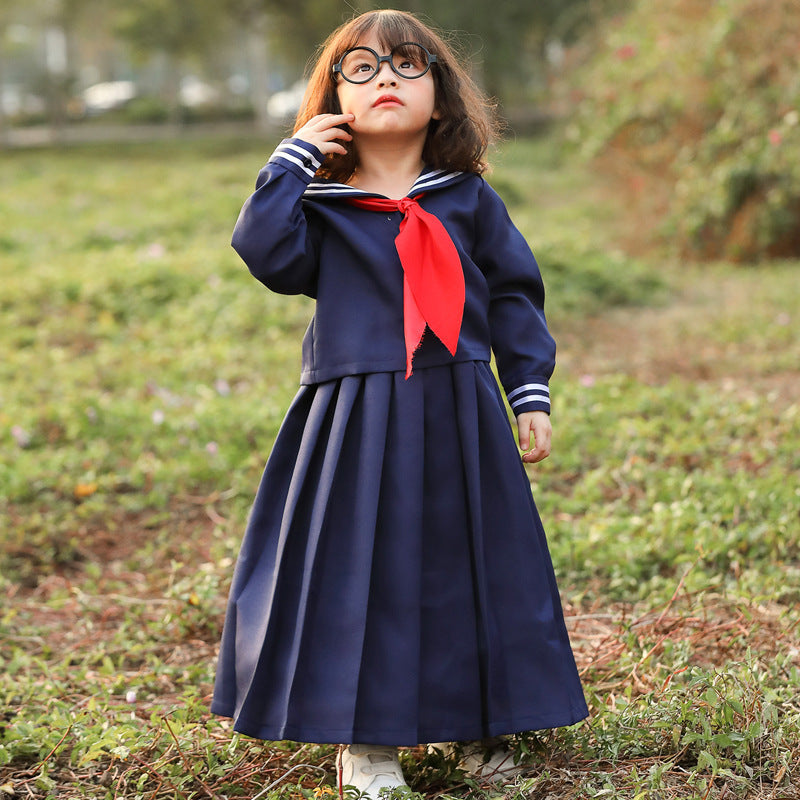 Girl sailor dress with large collar and red neckerchief Mune Fashion