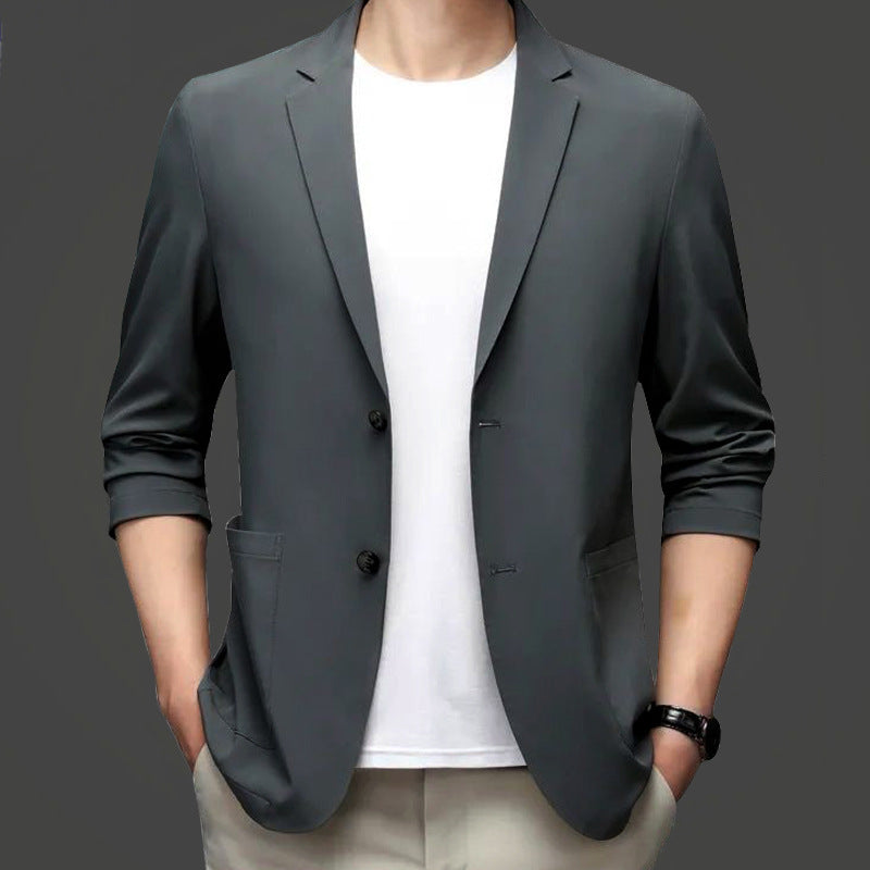 Men's Lightweight Elastic Summer Blazer with Three-Quarter Sleeves and Slim Fit Mune Fashion