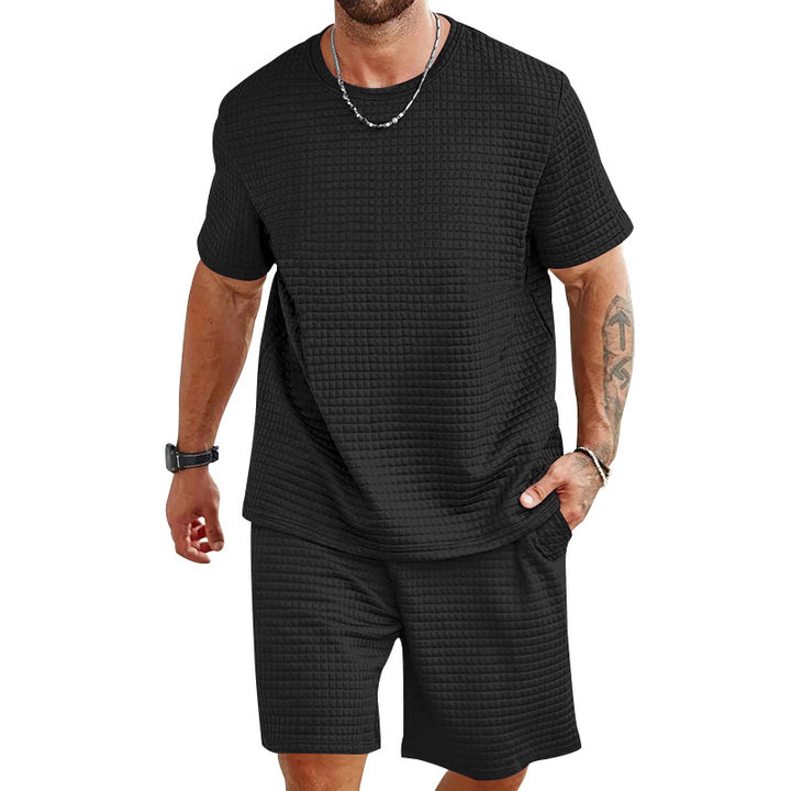Men's waffle structure lounge and leisure set with wide-cut short-sleeve shirt and shorts with elastic waistband Mune Fashion