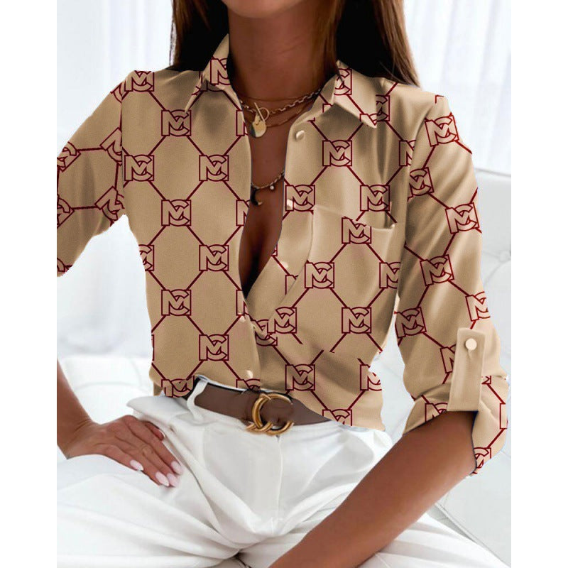 Women's satin blouse with graphic all-over print and tailored fit Mune Fashion