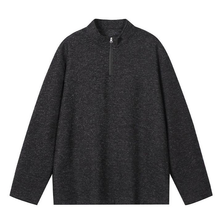 Men's Half-Zip Knit Sweater with Stand Collar and Melange Structure Mune Fashion