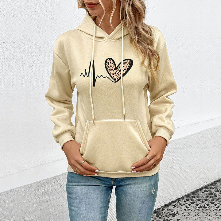 Women's hoodie with leopard heart print and kangaroo pocket Mune Fashion