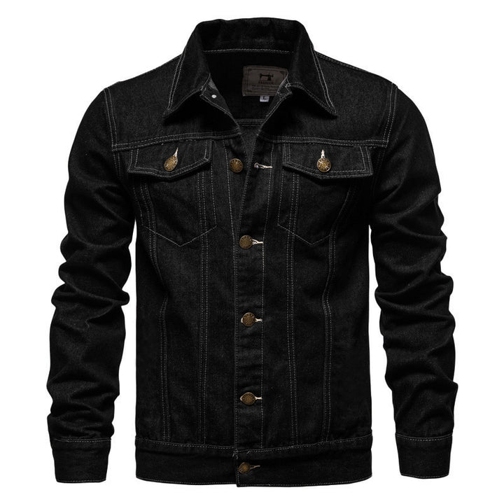 Men's tailored denim jacket with chest pockets, full button placket and contrast stitching Mune Fashion