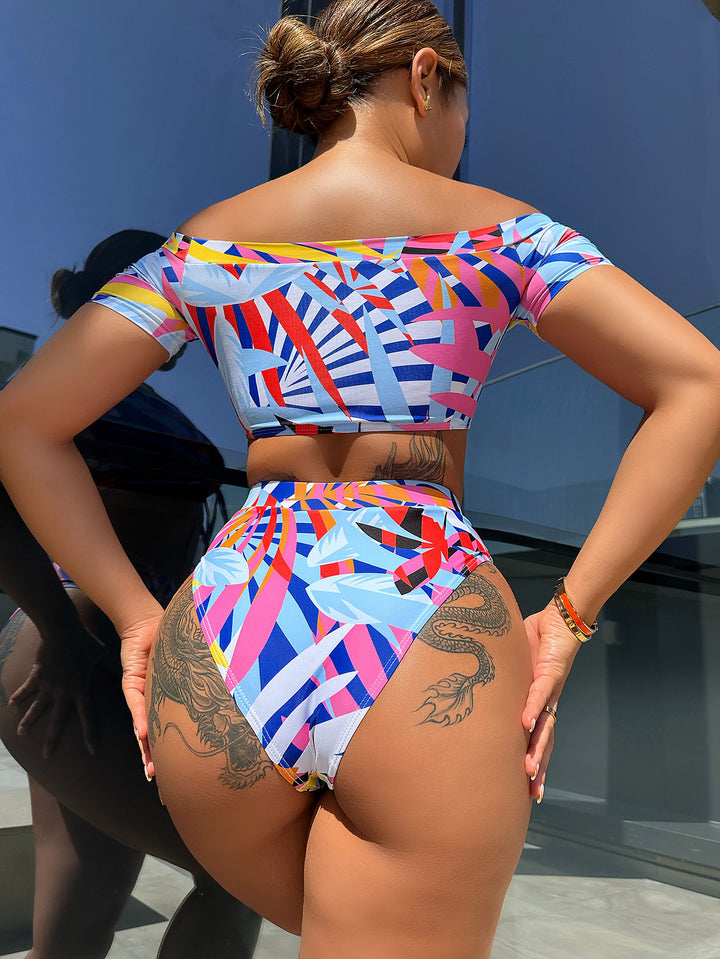 Women's fashionable bikini set with creative cut and colorful geometric design Mune Fashion
