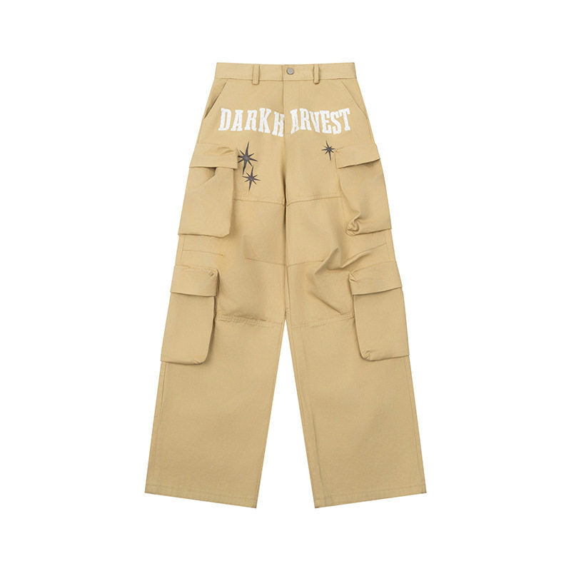 Women Wide Cargo Palazzo Pants with Multiple Pockets, High Waist and Statement Print Mune Fashion