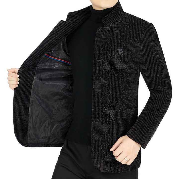 Men's Modern Stand-up Collar Blazer in Boucle Look with Fine Geometric Pattern Mune Fashion