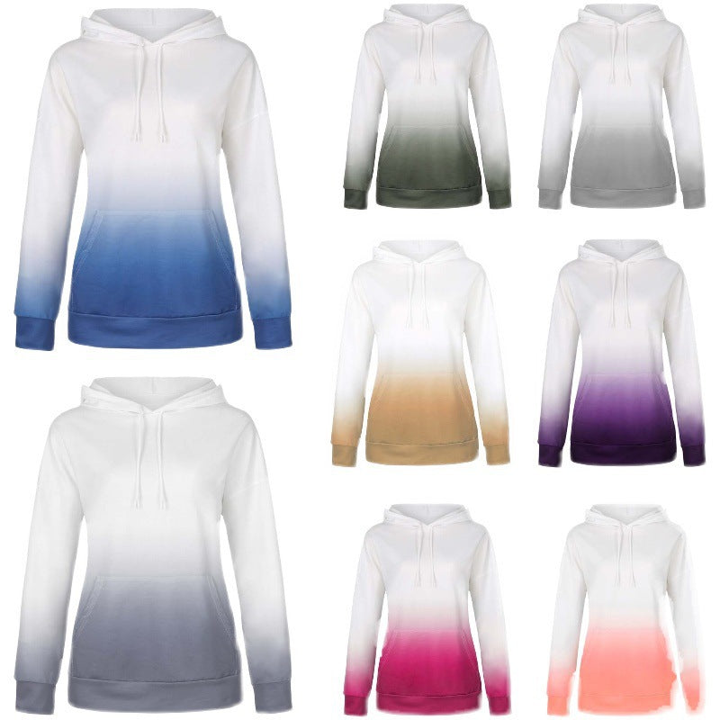 Women Oversized Hoodie with Dip-Dye Gradient and Kangaroo Pocket Mune Fashion
