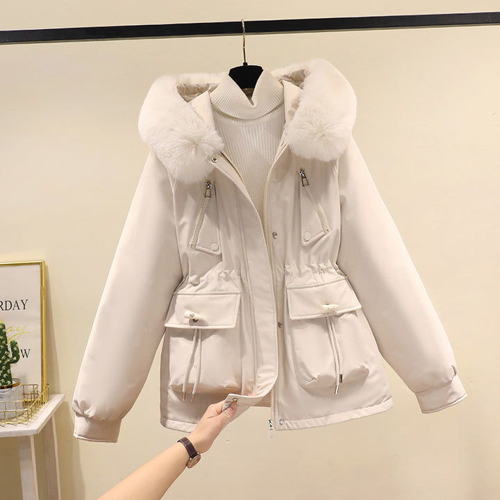 Ladies nano thermo parka with hood, voluminous faux fur collar, drawstring waist and multifunctional pockets Mune Fashion