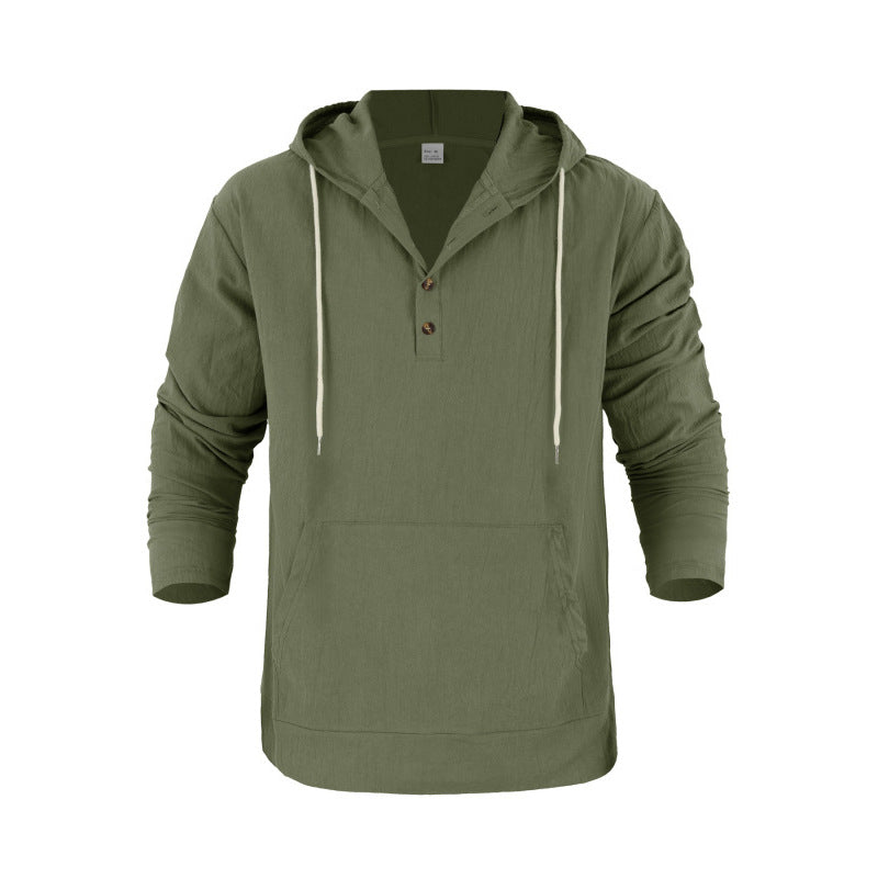 Men's Hoodie with Button Placket and Practical Pockets Mune