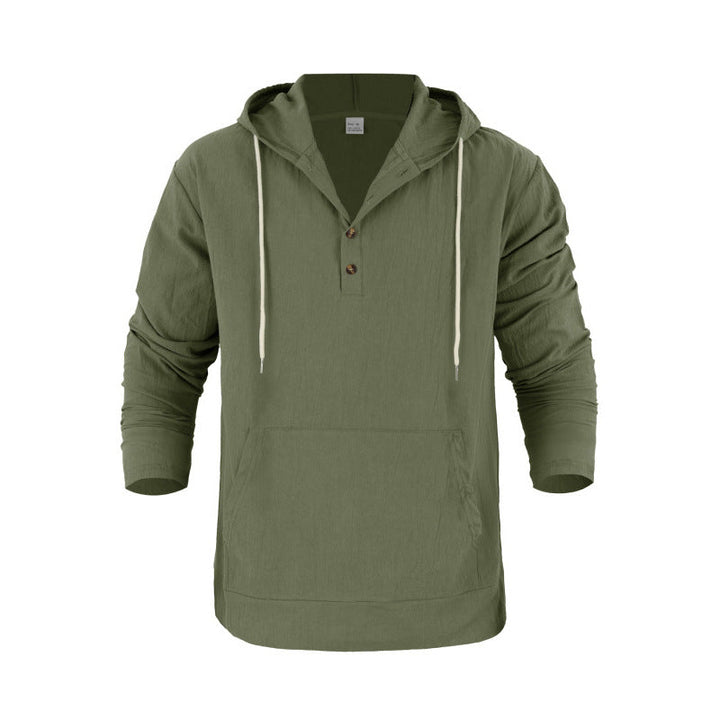 Men's Hoodie with Button Placket and Practical Pockets Mune