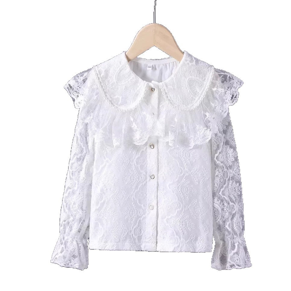 Girls lace blouse with romantic ruffled collar Mune Fashion