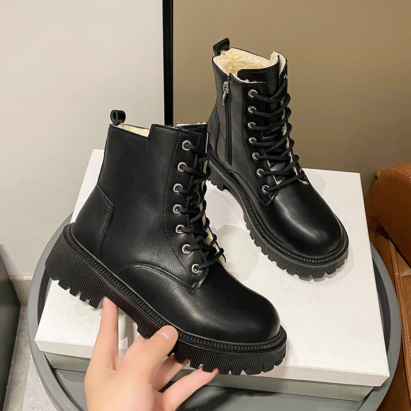 Ladies Lined Lace-up Biker Boots with Thick Profil Sole Mune Fashion