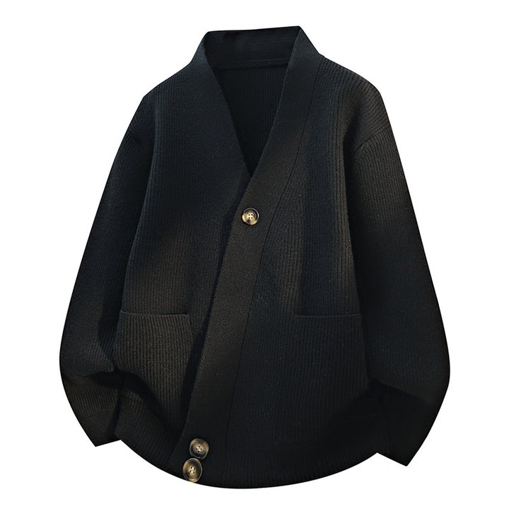 Women's oversized cardigan with large V-neck, patch pockets & wooden buttons Mune Fashion