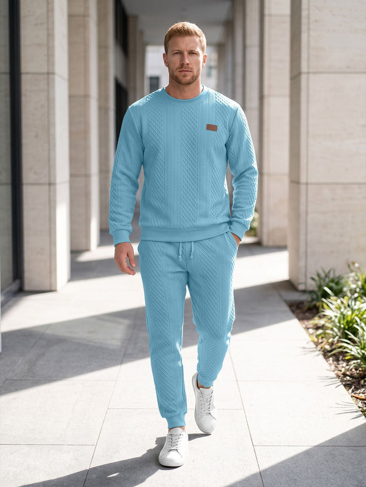 Men's Structured Knit Tracksuit with Round Neck and Drawstring Mune Fashion
