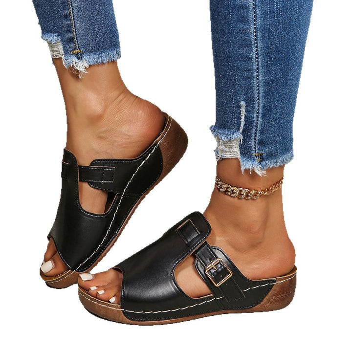 Ladies  comfort sandals with ergonomic footbed, adjustable decorative buckle and lightweight wedge Mune Fashion