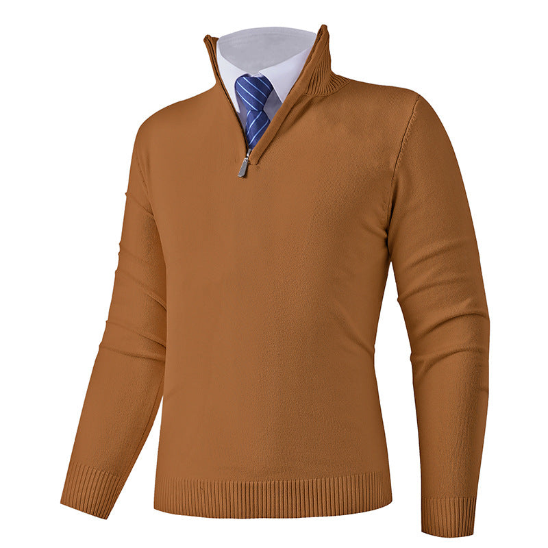 Men's Elegant Fine Knit Half Zip Sweater with Stand-Up Collar, Ribbed Hem and Slim Silhouette Mune Fashion