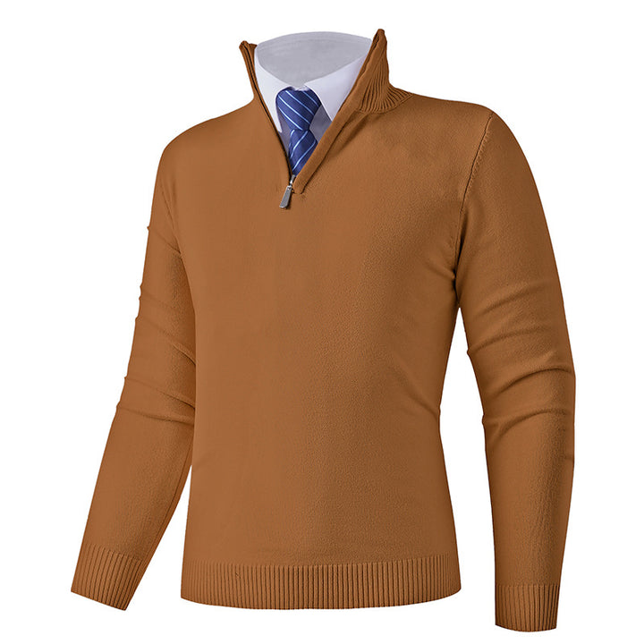 Men's Elegant Fine Knit Half Zip Sweater with Stand-Up Collar, Ribbed Hem and Slim Silhouette Mune Fashion