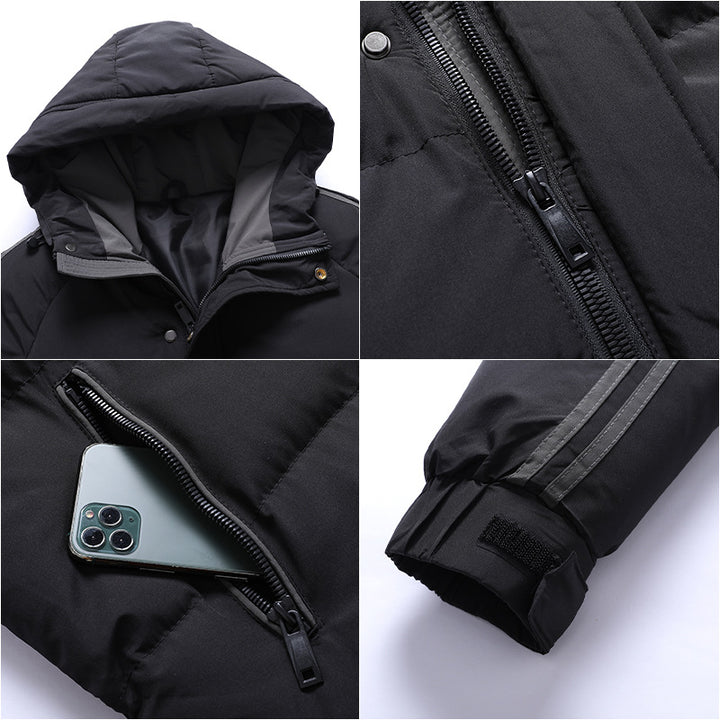 Men's Sporty Quilted Parka with Hood, Contrast Trim and Sleeve Stripes Mune Fashion