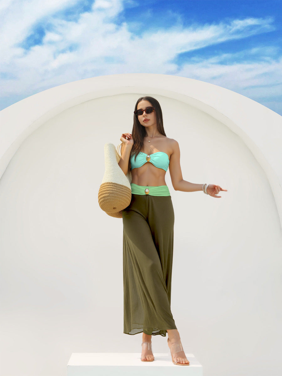 Women Bandeau Bikini with elegant wrap skirt and fashionable jewelry detail Mune Fashion