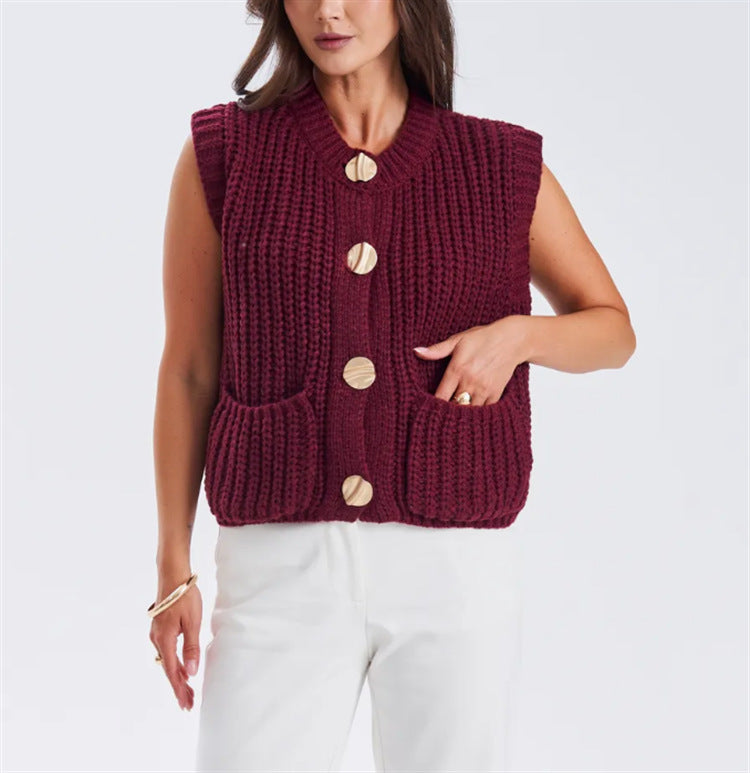 Women Chunky Knit Oversized Cardigan with Decorative Buttons Mune Fashion